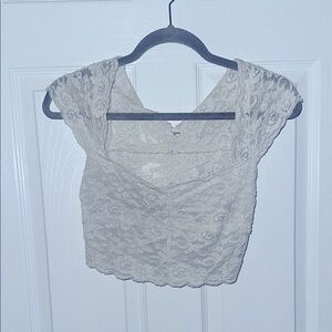 Garage White Lace Mesh Overlay Crop Top